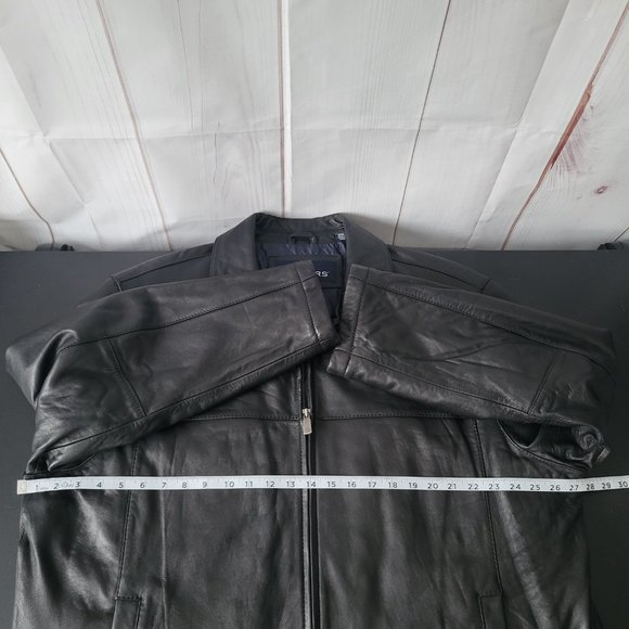 Dockers Men’s XXL Classic 100% Genuine Black Leather Zip Front Collar Jacket EUC - Picture 10 of 11